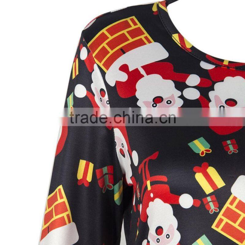 Women's long sleeve snow and snowman Christmas full printing dress shirt clothes