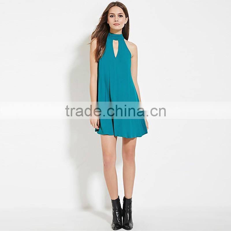 Women's summer lace-up back chiffon A-line sleeveless yellow green dress