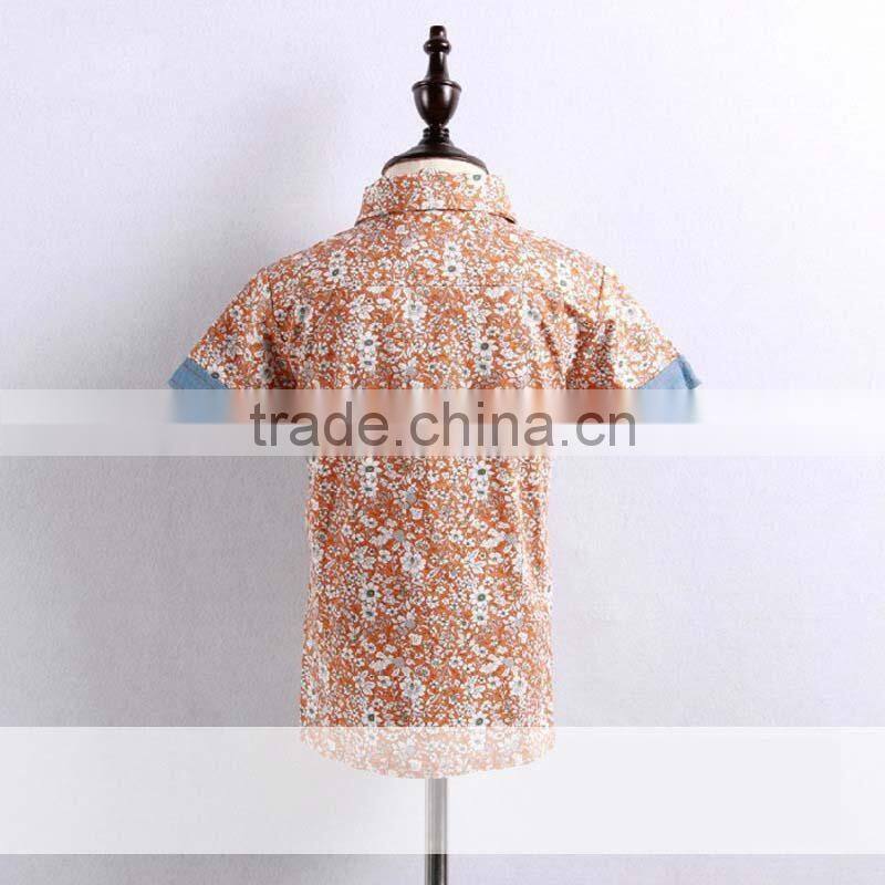 2016 Boy Fashion Short Sleeve Casual floral Cotton Shirts