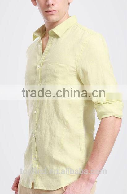 Fashion classic long sleeve casual linen 35% and cotton 65% Garment Wash soft man shirt
