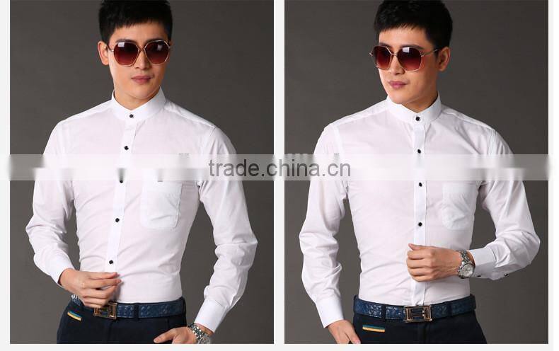 White & pink color slim fit pattern chinese stand collar shirt for business man