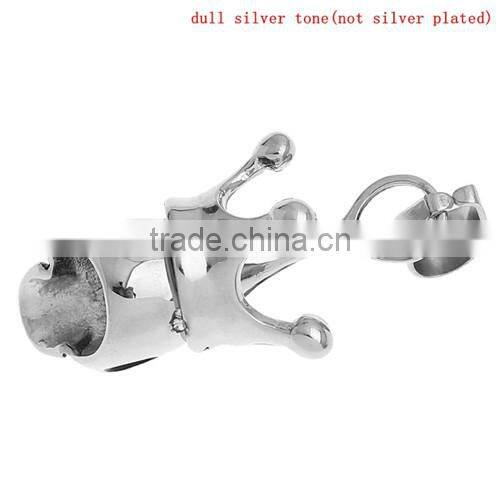 Stainless Steel Charm Pendants Crown Halloween Skull Silver Tone 4.3cmx1.8cm