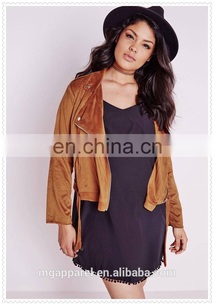 oem plus size female faux suede biker jacket nice design low price made in china