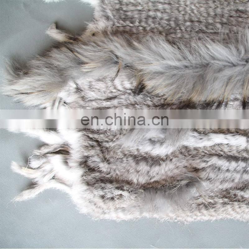 Real rabbit fur knitted weaven pattern fur vest/gilet