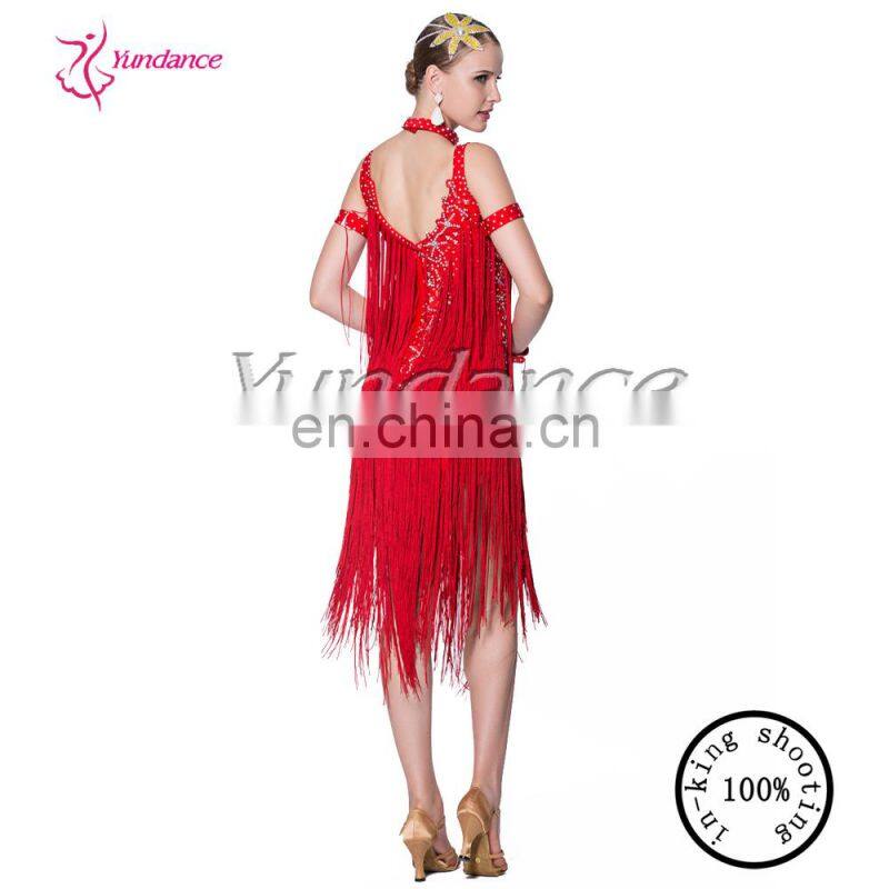 New Maxi Dress New Design Red Fringe Latin Dance Dresses 2016 L-11306