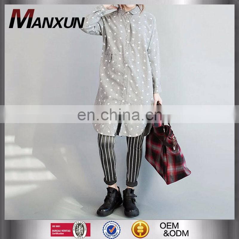 2016 Embellished New Western Latest Fashion Design Lady Blouse Women Cotton Gray Leisure Tops