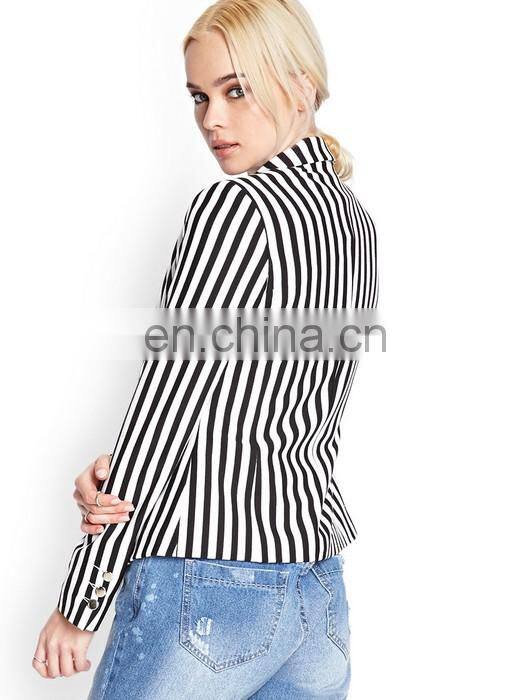ladies OEM jacket light long style black and white stripe women blazer