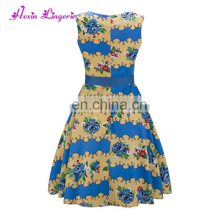 NO MOQ summer pleated sleeveless wholesale women ladies western one piece dress