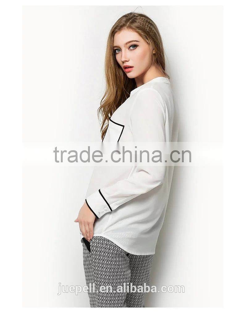 2015 ladies hot selling new design long sleeve blouse check chiffon blouse