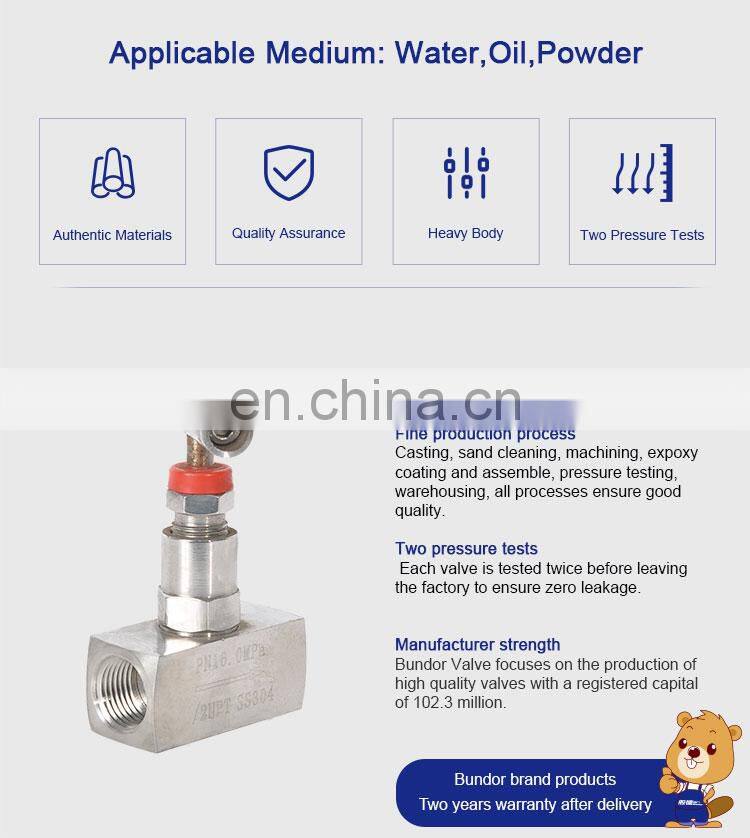 Bundor PN16 Stainless Steel panel mounted Female needle valve