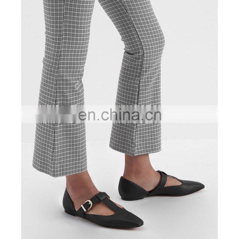 Women latest fashion ankle strap design mini square toe t-bar buckle flat sandals shoes (sandalias mujer)