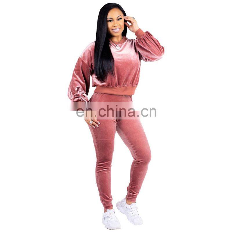 Wholesale customized women's suits European and American women's long-sleeved T-shirt tight trousers casual suit