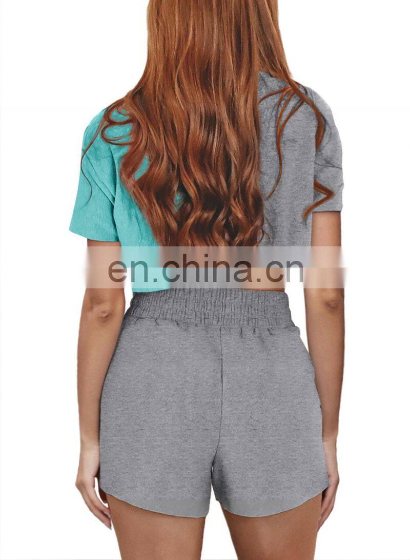 Manufacturer customized LOGO women's spring and summer new casual sports round neck t-shirt 2-piece jogging suit