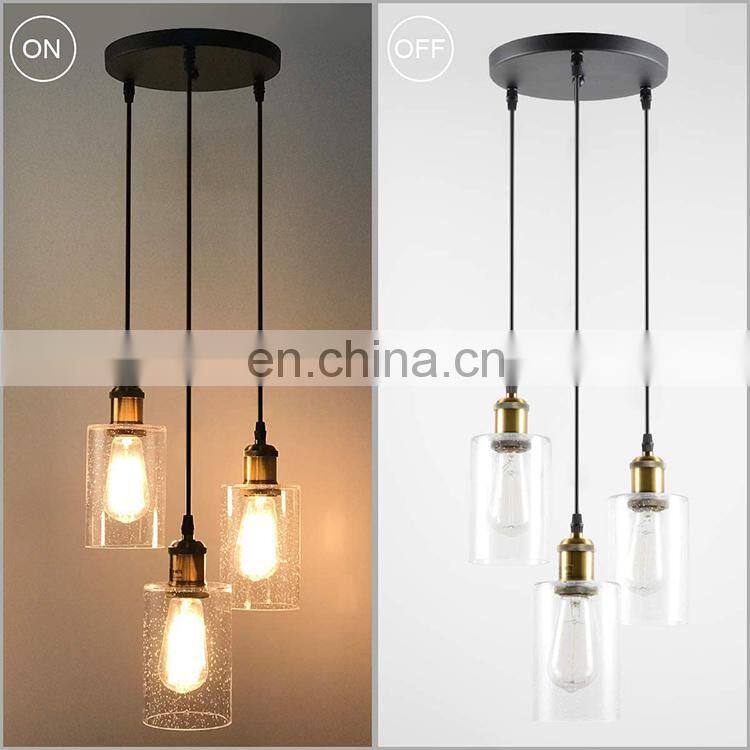 Vintage 3 Light Glass Pendant Light Fixture with Seeded Glass Shades for Kitchen Island