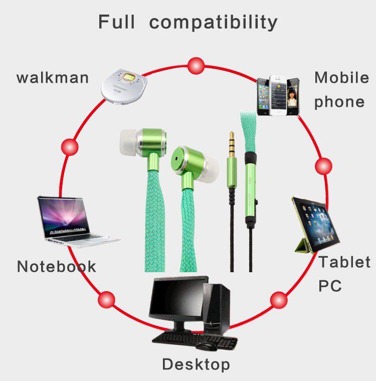 Air Tube Rope Braided Flat Cable Wired Earphones With MIC Headset