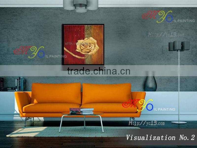 Artwork big single gold flower rose canvas oil painting handmade home decor