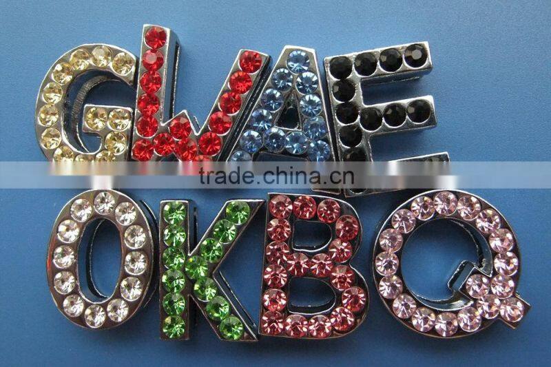 Wholesale Colorful Diamonds Metal Jewelry Zinc Alloy 18mm Rhinestone Slide Letters