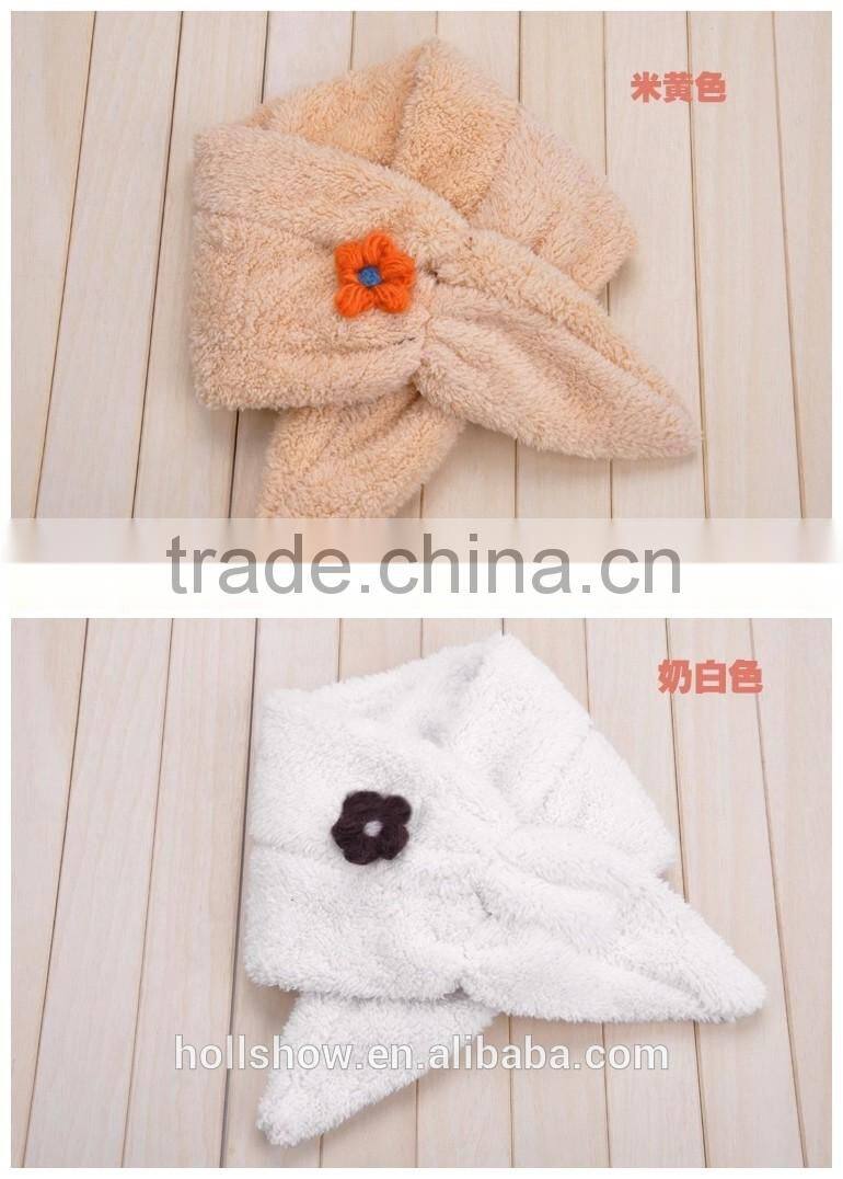 Wholesale Sweet Cute Bear Flower Pattern Plain Fleece Fashion Baby Kids Girls Winter Scarf