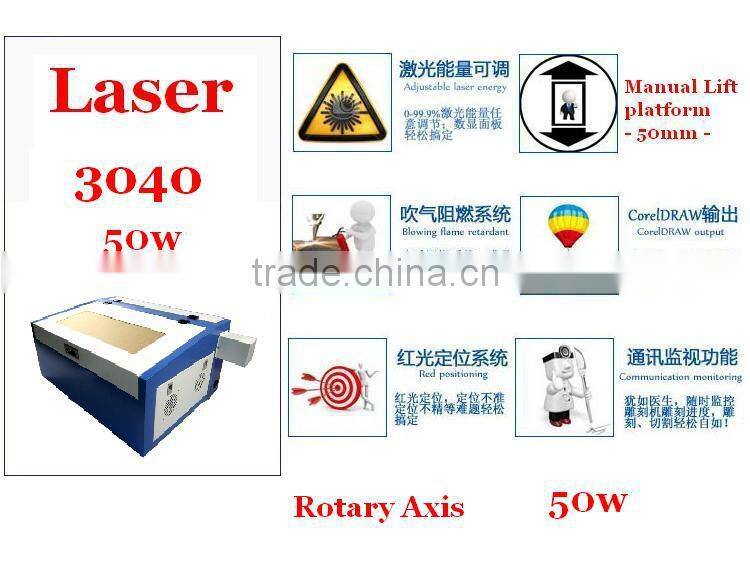 Best rotary axis LY 3040 CO2 laser cutting machine price with 50W tube ,1 year Warranty laser engraving machine for sale
