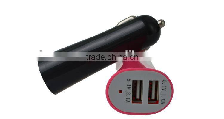 2015 new horn 2 port usb led car charger for cellphone