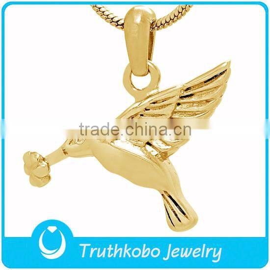 Peace dove with flower cremation pendant bird ash cramation pendant jewelry in stainless steel and gold-plated jewelry