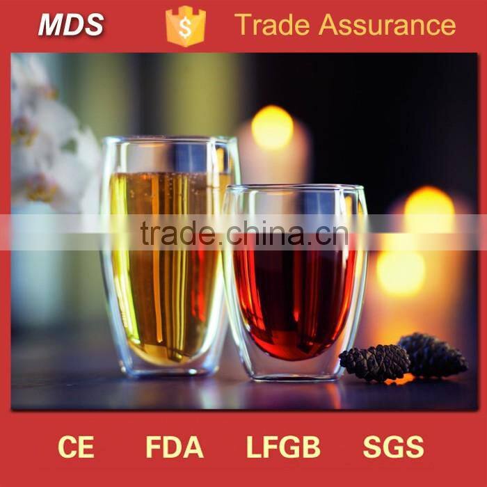 Clear borosilicate 450ml double wall glass mug without handle