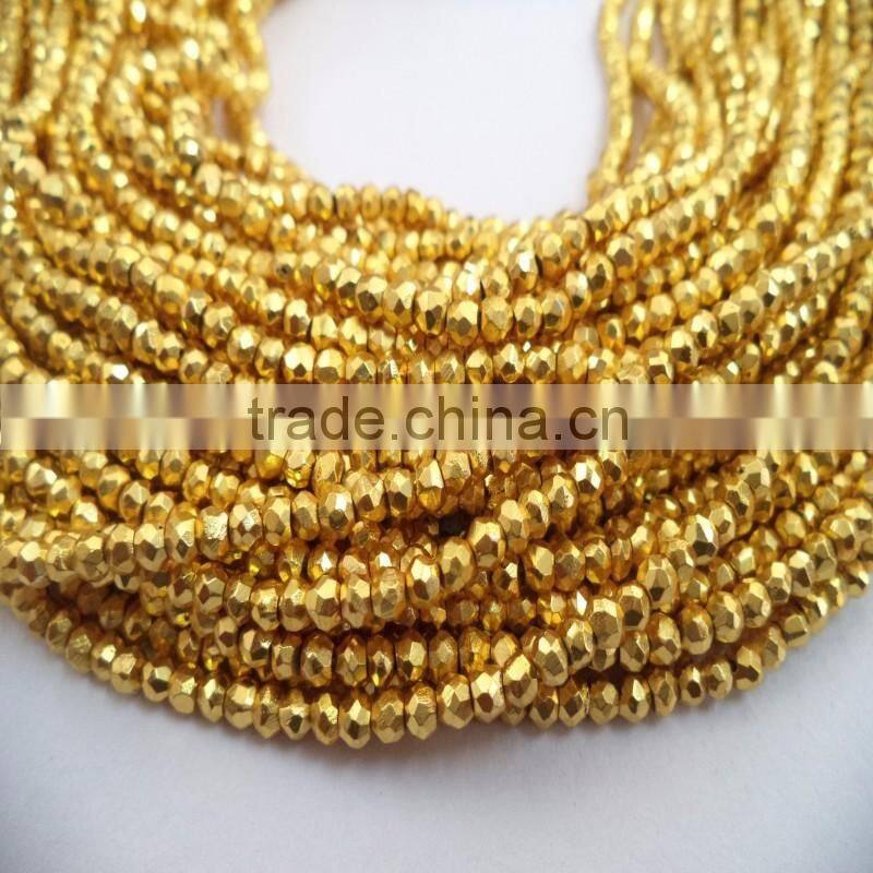 NATURAL GOLDEN PYRITE 3-4MM ROUNDEL FACETED LOOSE BEADS STRAND