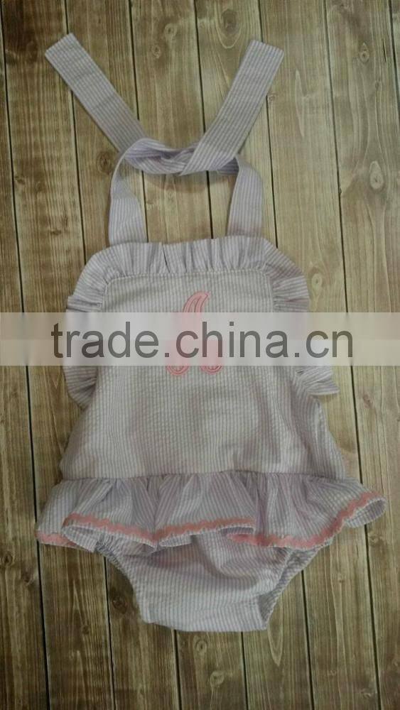 2015 Hot sale gingham seersucker Ruffle shirt for USA Children Blouses