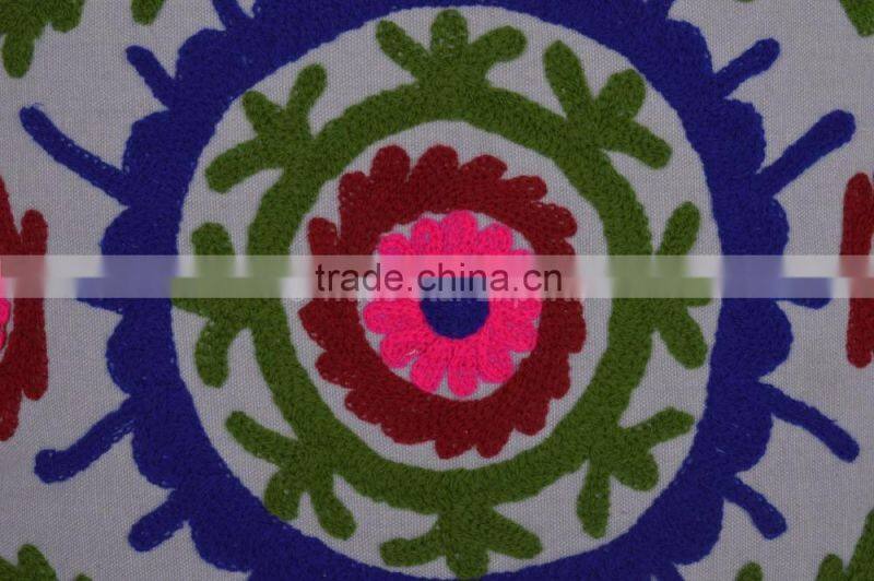 Indian Suzani Cushion Cover 16x16 Pom Pom Pillowcases Boho Throw Pillows