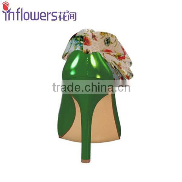 Green patent leather with back bowtie pointed toe ladies high heel shoes