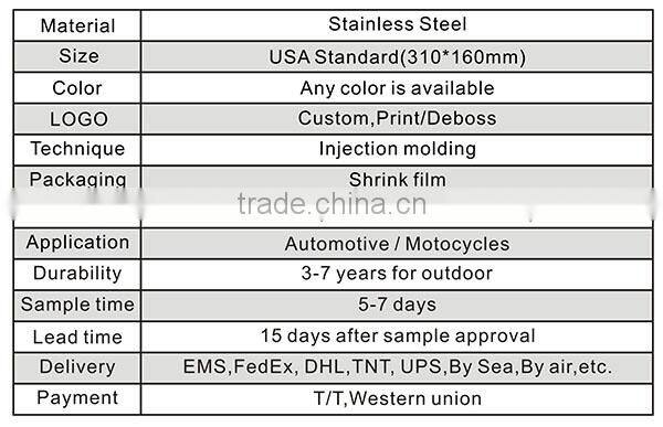 Custom USA size stainless steel carbon fiber film license plate frame ,number plate frame