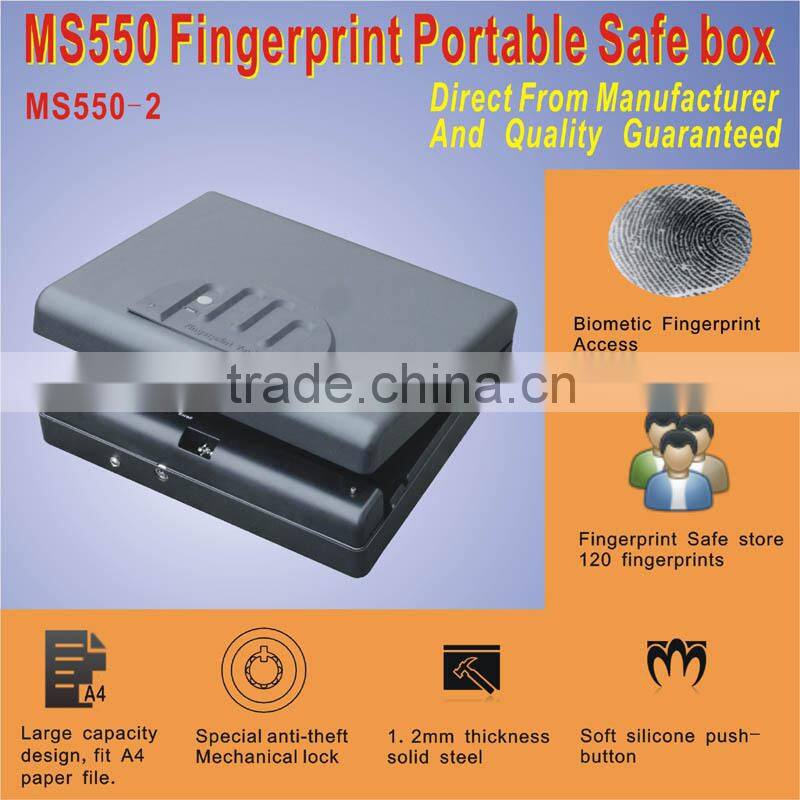 Wholesale- MS550 Micro Vault biometric fingerprint Car gun pistol mini A4 Document File storage steel safe box / Gun Vault
