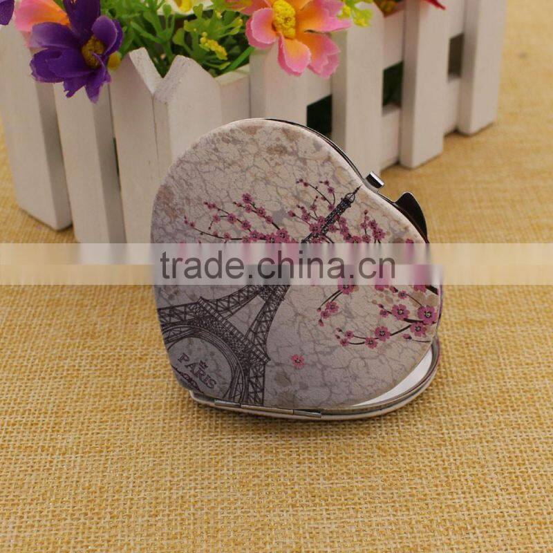 Custom cheap heart pu leather compact mirror / mirror pocket / makeup mirror
