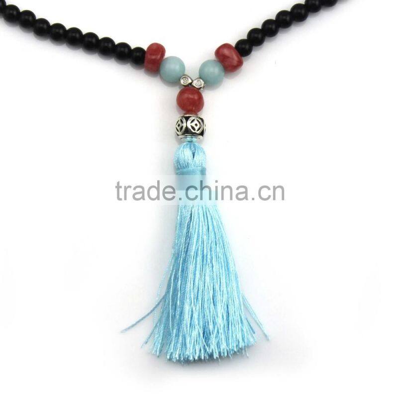 Original Natural Carbonado Jade Beaded Chain Long Green Tassel Necklaca