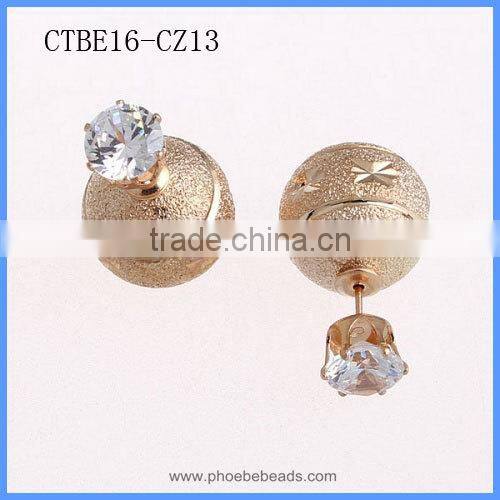 Women Trendy Jewelry Mix Design Gold Plated Matte Surface Clear Crystal Zircon Artificial Faux Diamond Stud Earrings CTBE16-CZ11