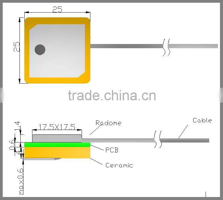 various sizes active patch antenna,GPS car internal ceramic PCB antenna 1.13 cable