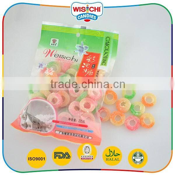 Hot sale fruity double colored sugar coated gummy sweet soft candy