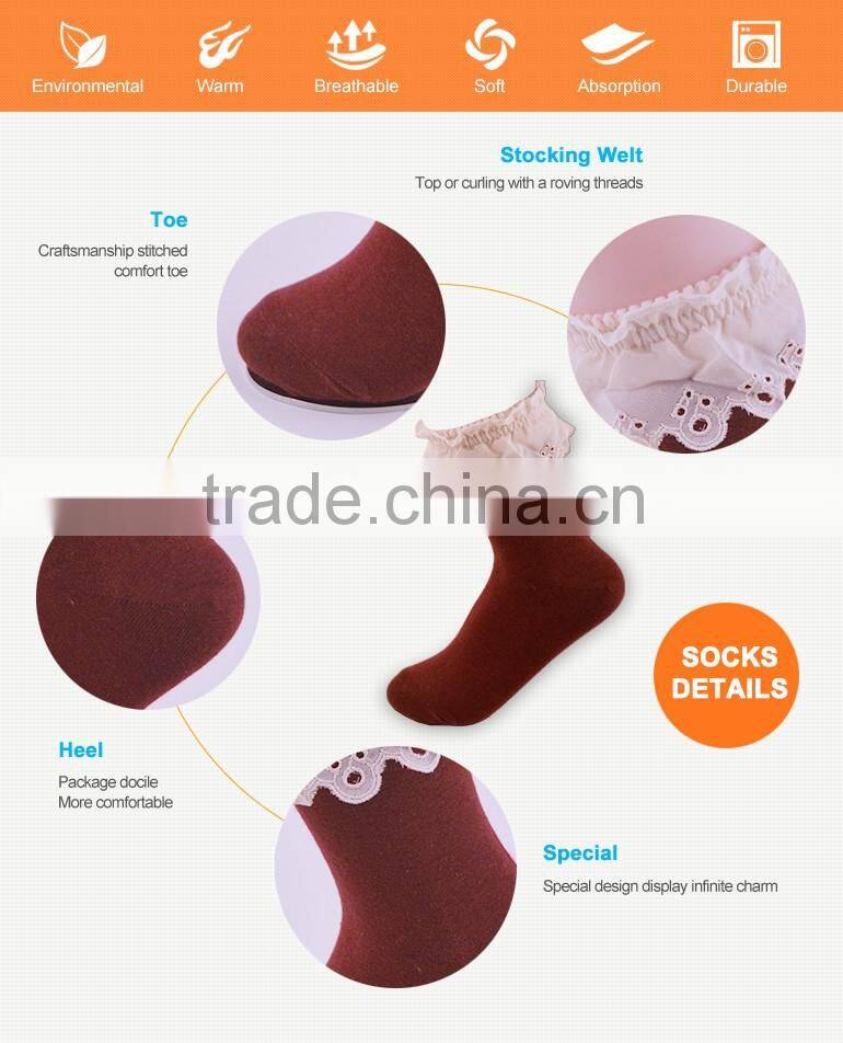 custom sock lady 200N fashion cotton socks with chiffon lace on the cuff