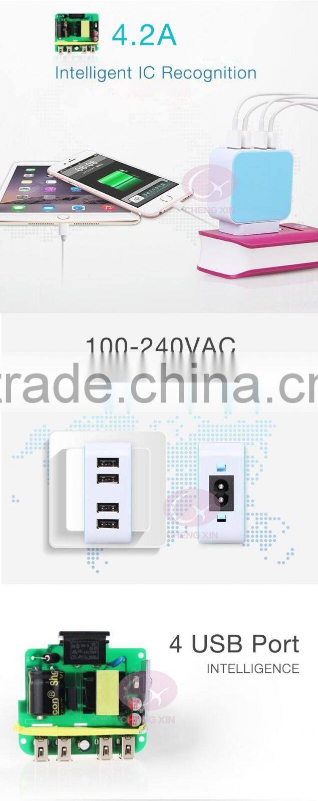 Intelligent Quick-Acting Charging phone charger, 4 port usb car charger