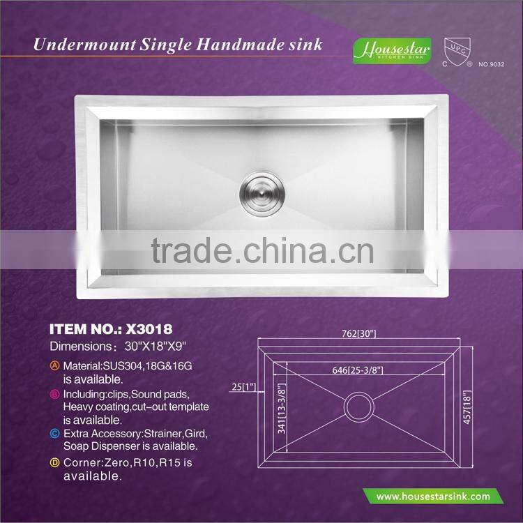 stainless steel for kitchen stand handmade stainless steel undermount kitchen sink for hotel single bowl laboratory sink - X3018