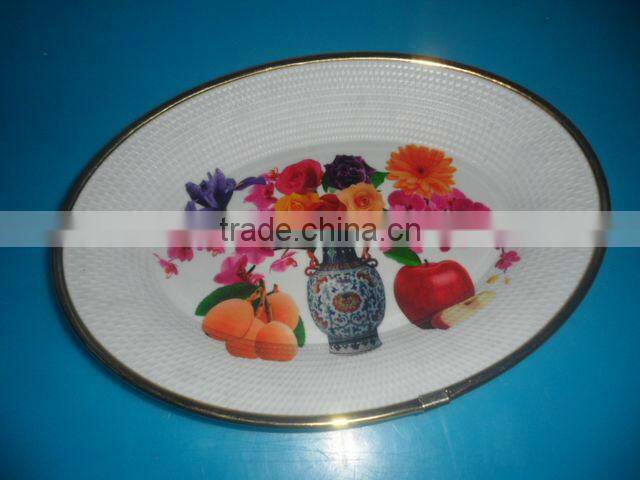14"plastic oval flat printing dish with metal ring