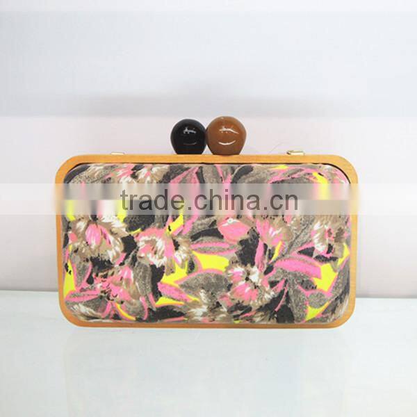Kiss Clasp Wooden hardcase Floral Print Clutches