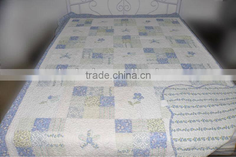 2015 high quality fake patchwork microfiber quilt set bedding set