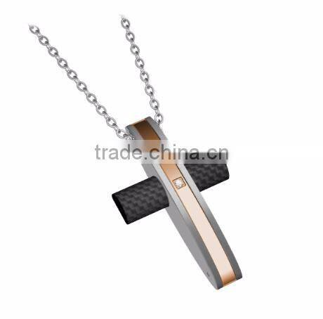 Fashion stainless steel pendant jewelry carbon fiber blue cross pendant simple design