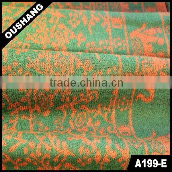 A199-E Green Orange Elephant Rayon Scarves Shawls