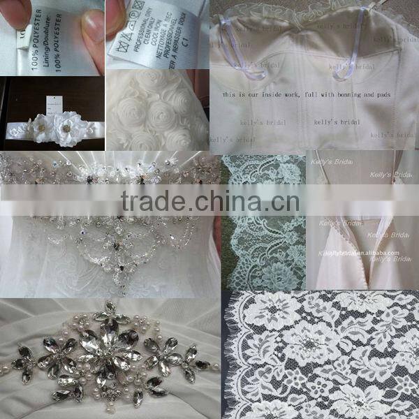 2015 sophisticated bead bodice flowers colored short wedding dress with long tail