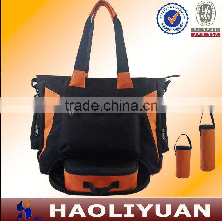 black and orange functional polyester tote bag