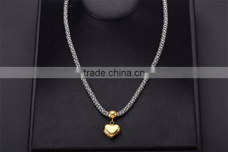 fashion accessories latest silver stainless steel chain gold heart pendant necklace