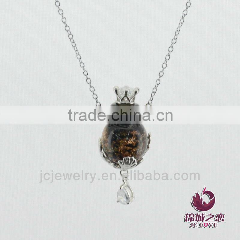 Crown Shape Murano Glass Jewelry Set, Essential Oil Perfume Glass Pendants Necklace Murano Glass Bottle With Alloy Jewellery