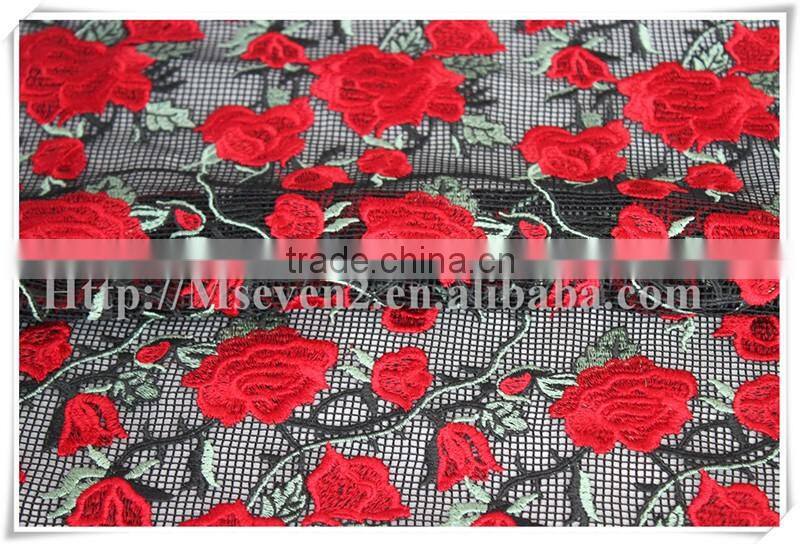 New arrival embroidered eyelash custom mesh embroidery lace fabric for dress